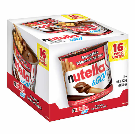 CASE LOT Nutella & Go Snack Packs, 16 × 52 g