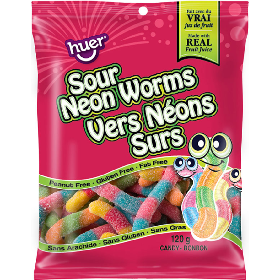 Huer Sour Neon Worms, 120g