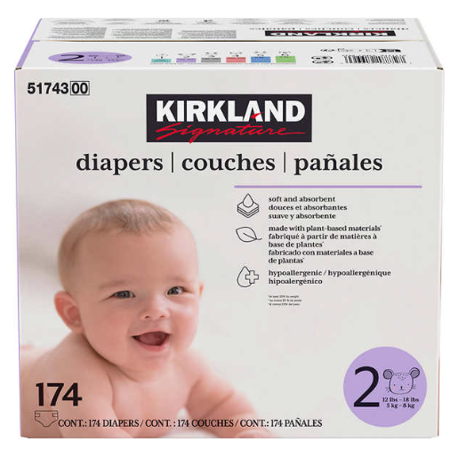 Kirkland Signature Diapers, Sizes 2, 174 ct
