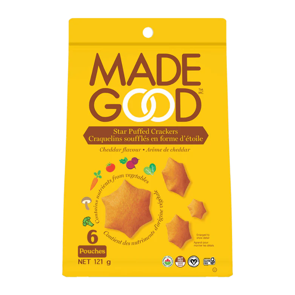 MadeGood Cheddar Star Puffed Crackers, 121g