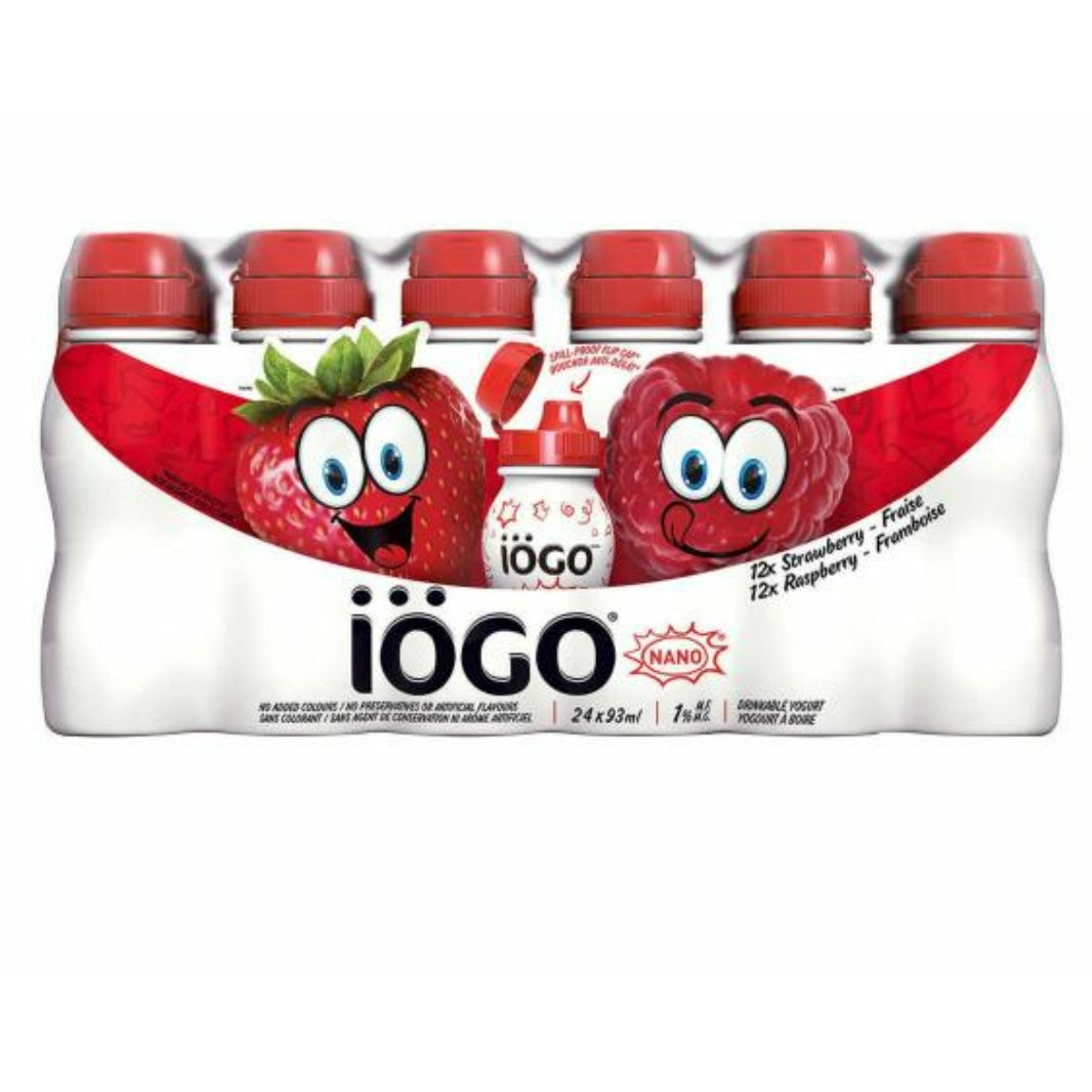 CASE LOT Iogo Nano Drinkable Yogurt 24pk Rasp + Strawberry
