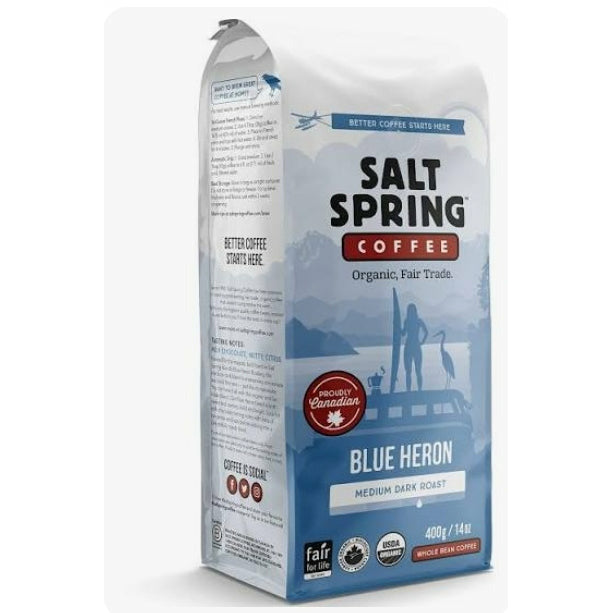 Salt Spring Blue Heron Coffee, Medium Dark Roast, Whole Bean, 400g