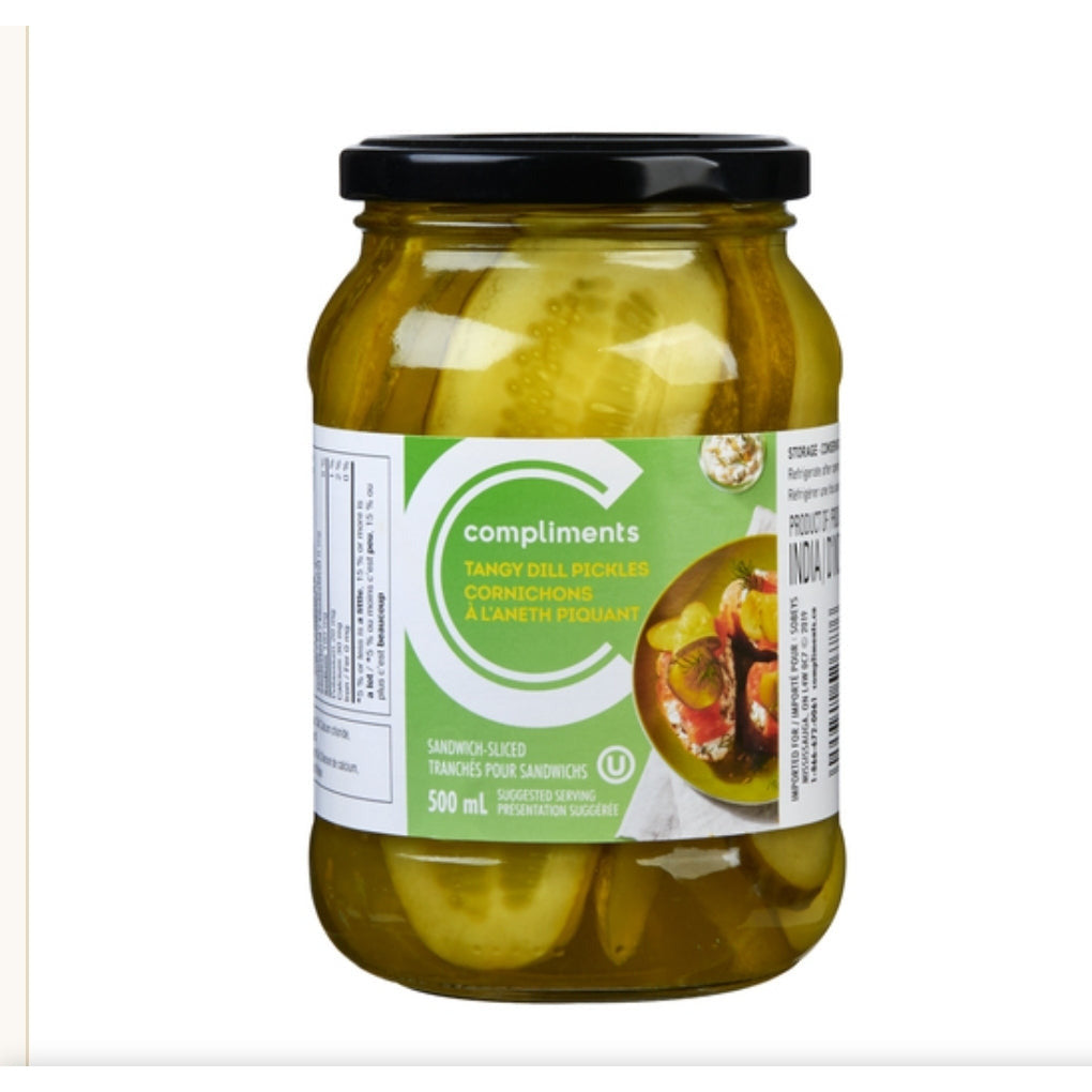 Compliments Tangy Dill Sandwich Sliced Pickles 500 ml
