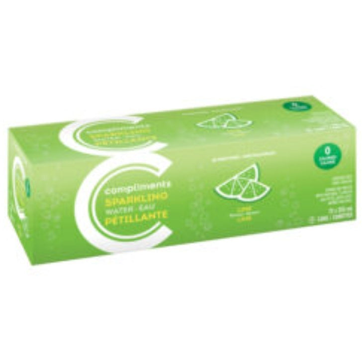 Compliments Lime Sparkling Water, 12 x 355 ml