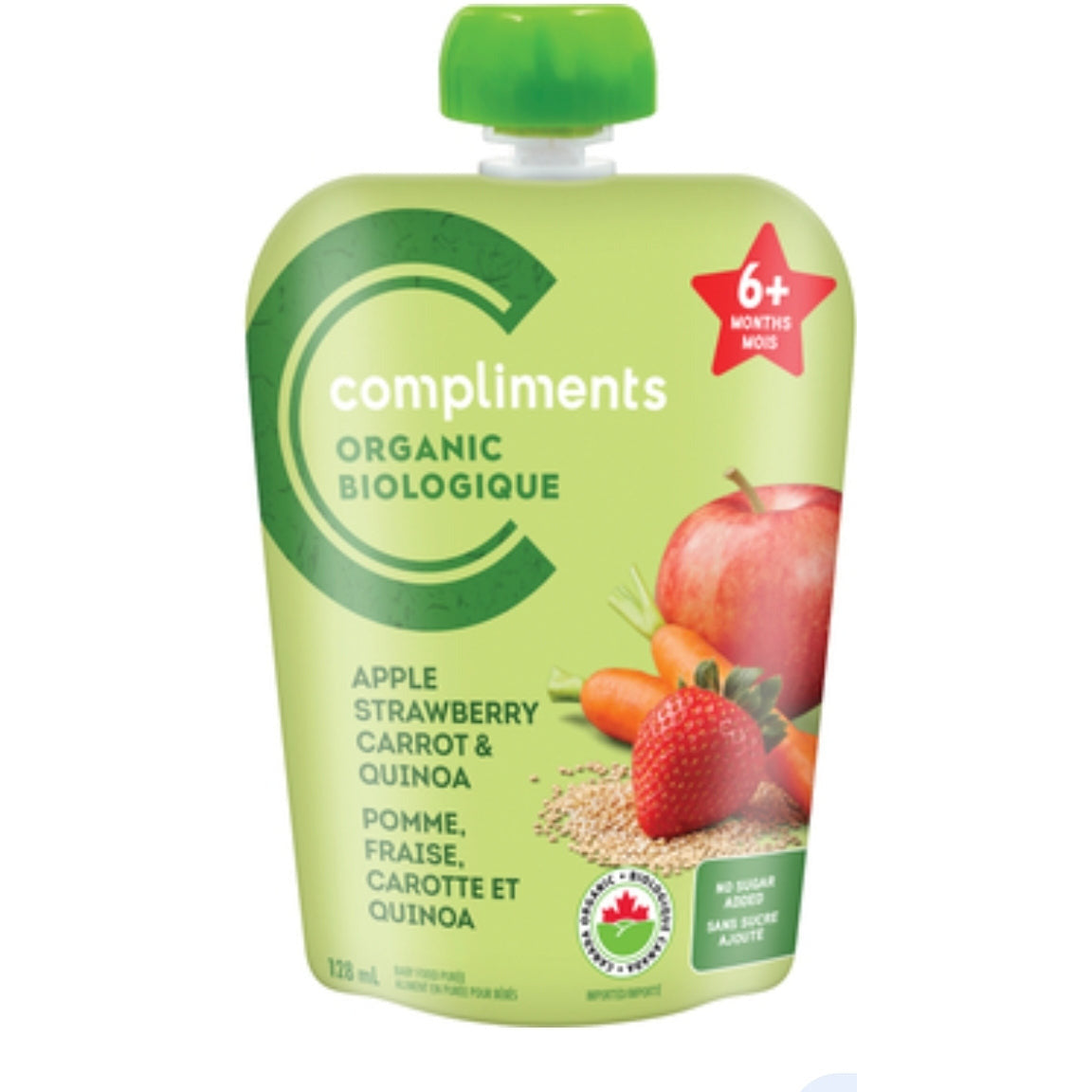 Compliments Organic Pouch Apple Strawberry Carrot & Quinoa Baby Food 128 mL