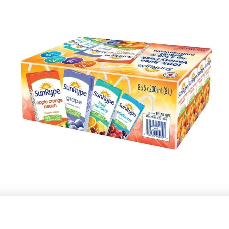 CASE LOT SunRype 100% Juice Variety Pack, 40 x 200mL