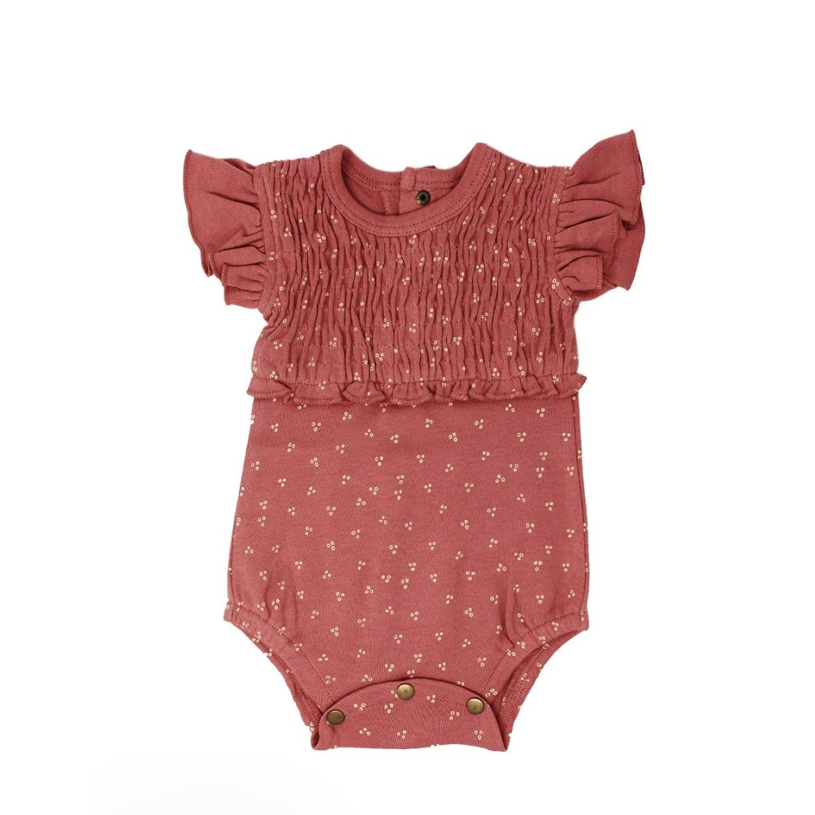 Organic Smocked S/Sleeve Bodysuit, Sienna Dots , 18-24m