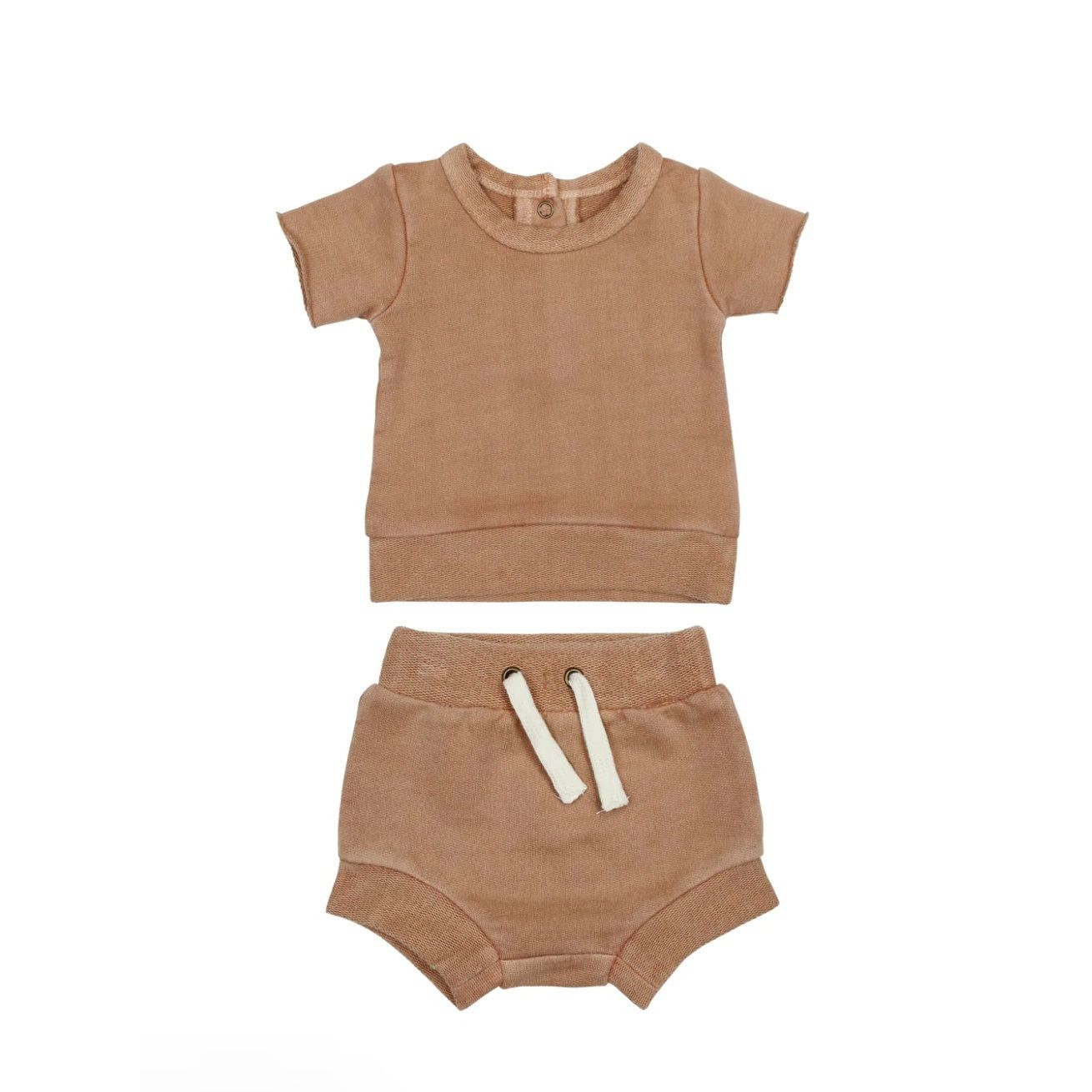 French Terry Tee & Shorties Set, Adobe, 0-3m