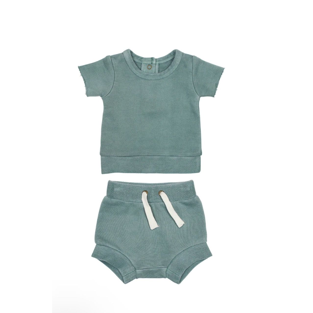 French Terry Tee & Shorties Set, Jade 3-6m