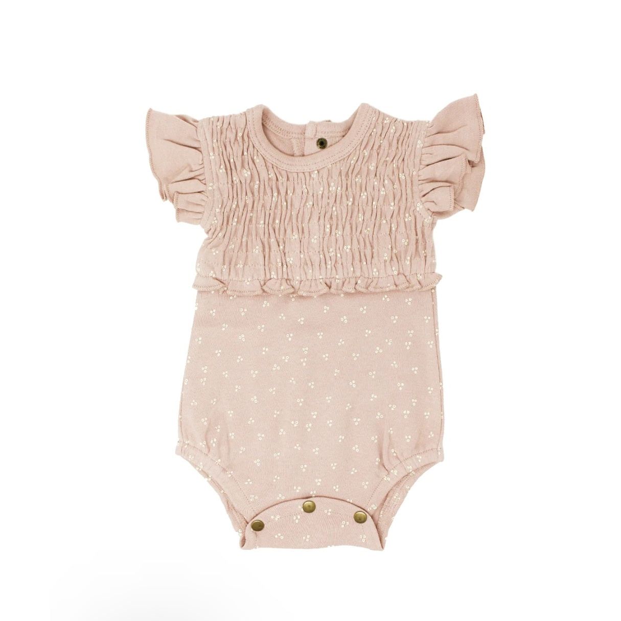 Organic Smocked S/Sleeve Bodysuit, Rosewater Dots , 6-9m