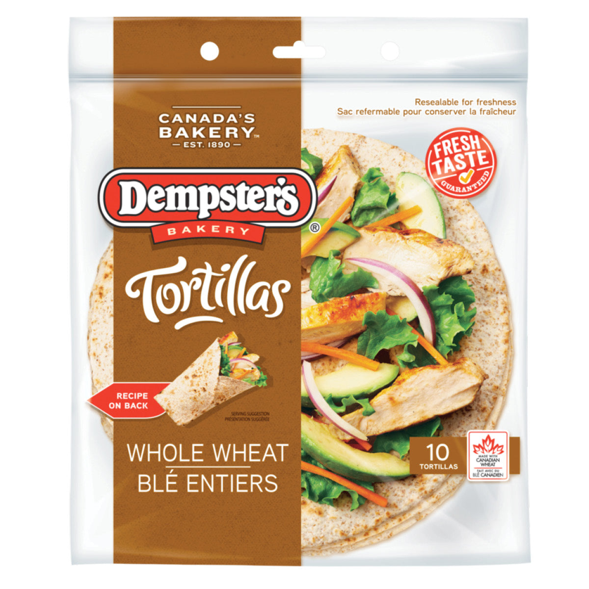 Dempster's Tortillas Whole Wheat 10" 10pk, 610g