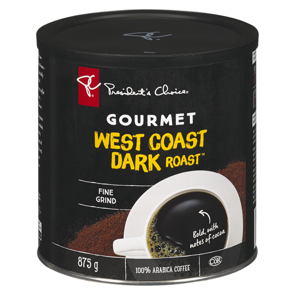 PC West Coast Dark Roast Ground Coffee, 875g