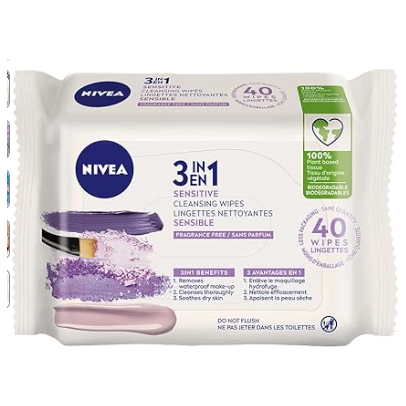 NIVEA Face Cleansing Wipes for Sensitive Skin, 40 Wipes