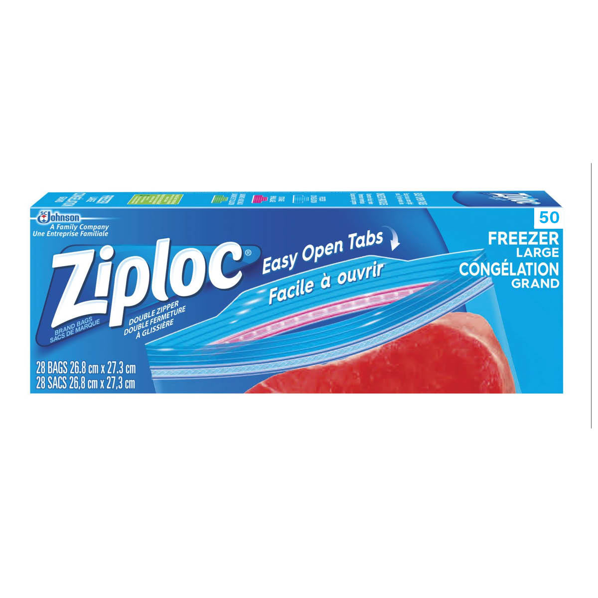 Ziploc Brand Large Freezer Bags, 50 pack