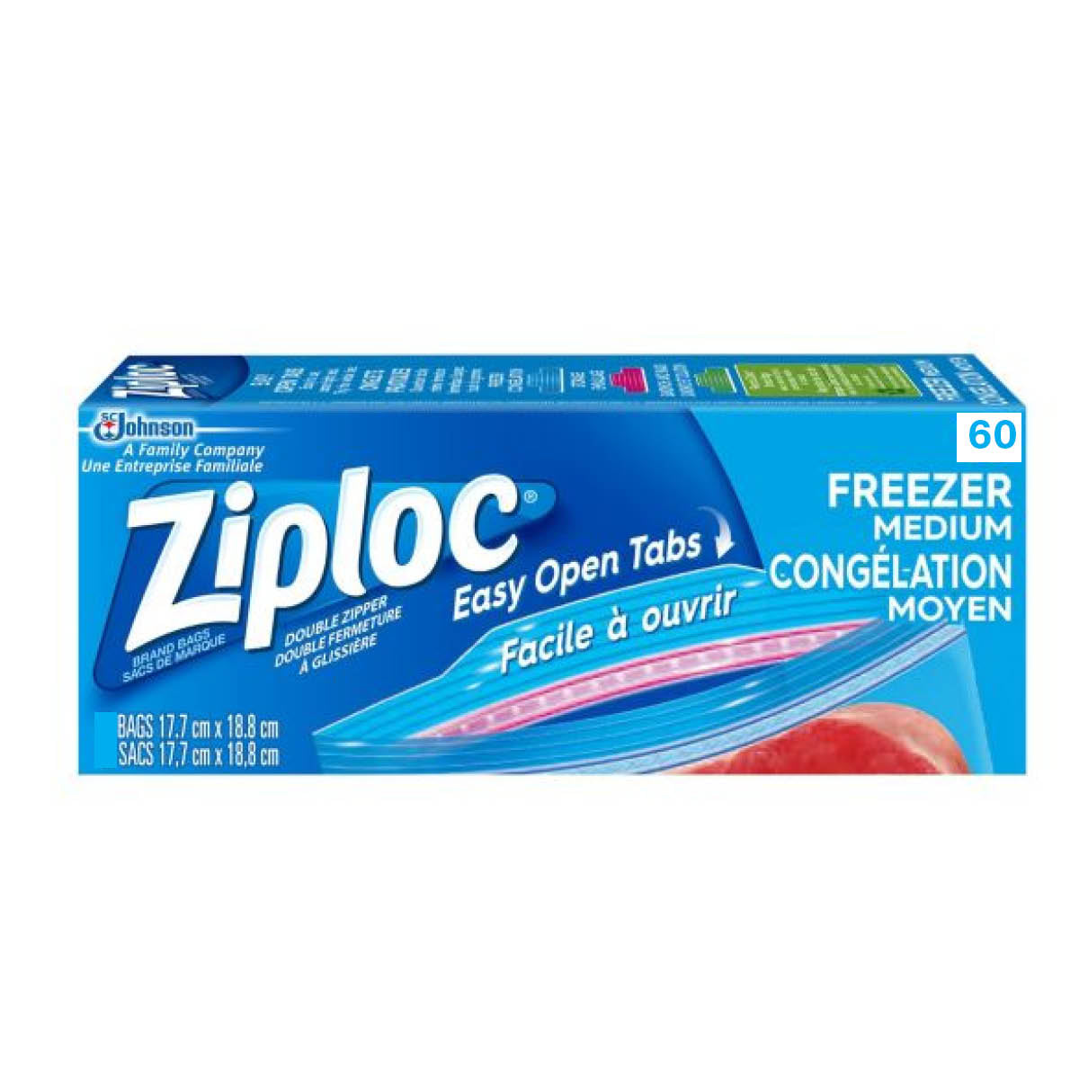 Ziploc Brand Medium Freezer Bags, 60 pack