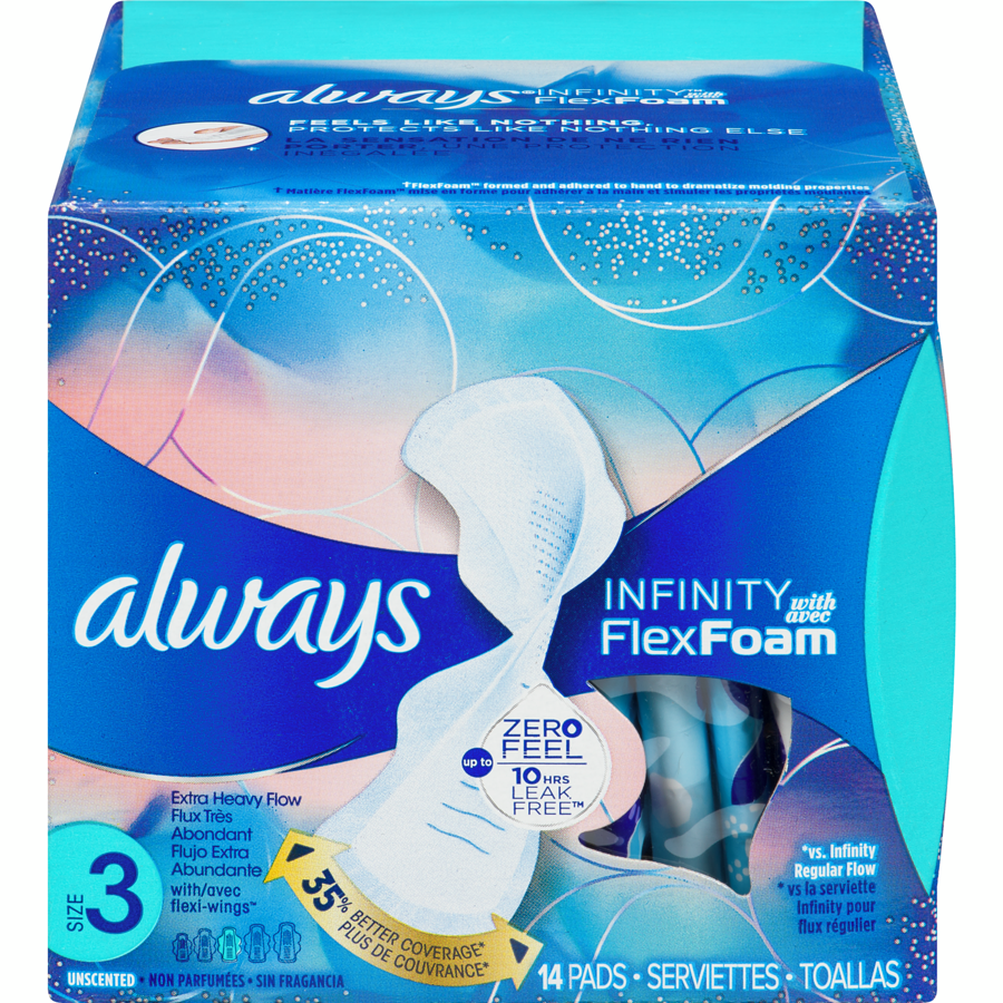 Always Infinity Size 3 Extra Heavy Flow Pads w/ Wings, 14 ct