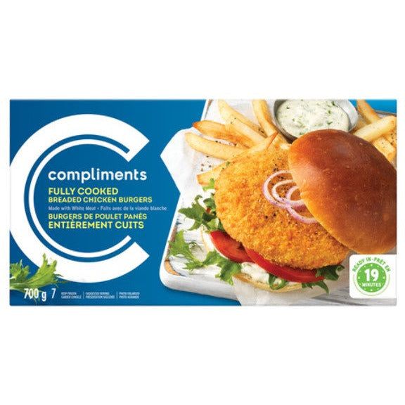 Compliments Breaded Fully Cooked Chicken Burger 700g