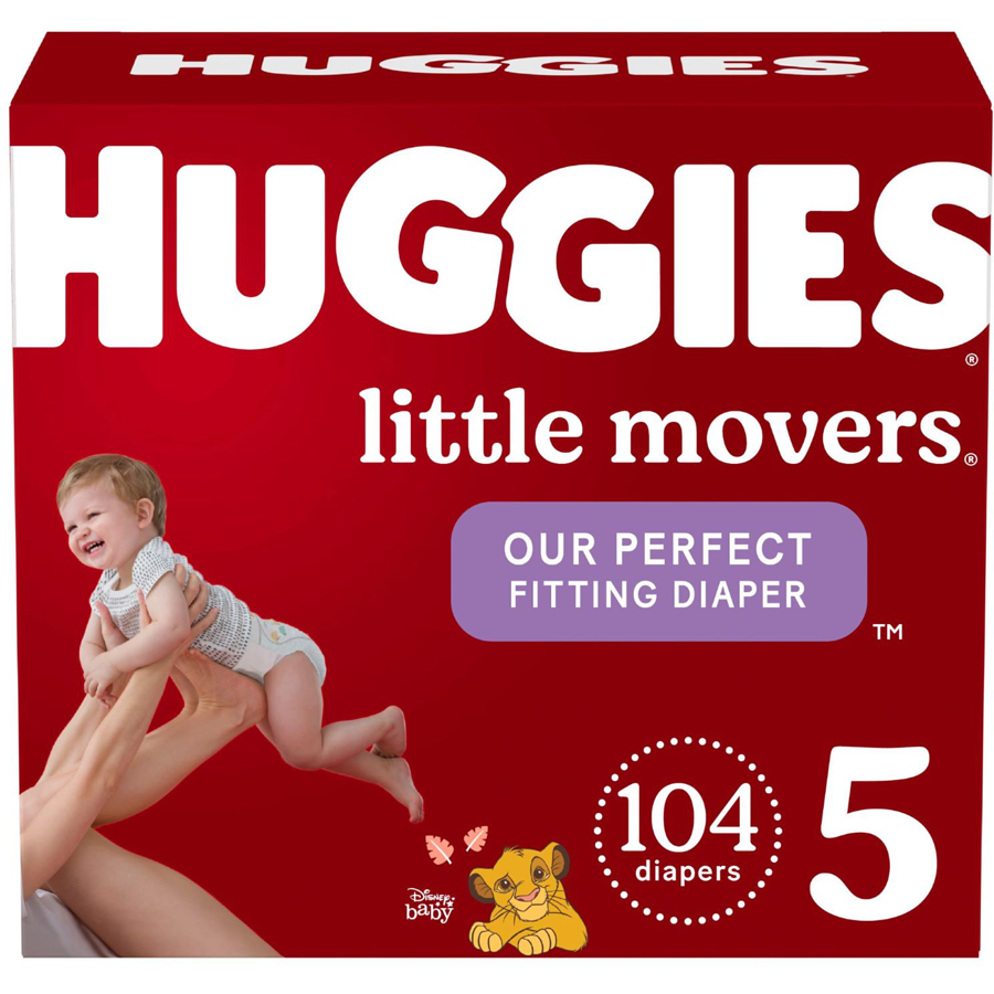 Huggies Little Movers Baby Diapers, Size 5, 104 ct